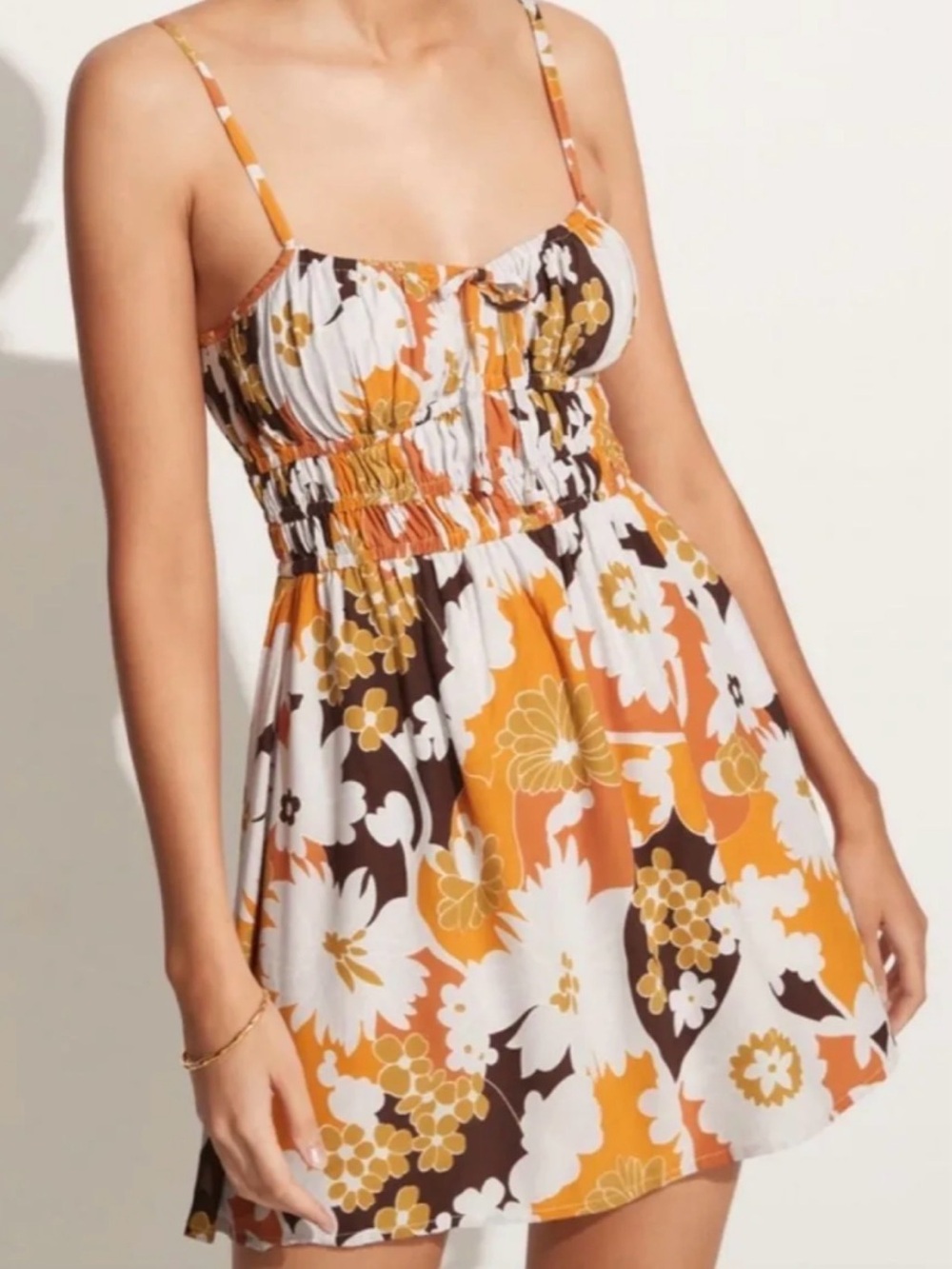 Faithfull the Brand Lea Floral Smocked Mini Dress Sz 2